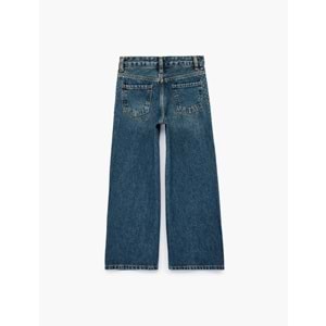 Taşlı Geniş Paça Denim Pantolon 7WKG40055AD - KOTON - ORTA İNDİGO - 6-7