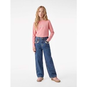 Bisiklet Yaka Uzun Kollu Pamuklu Tişört 7WKG10491AK - KOTON - PEMBE - 9-10