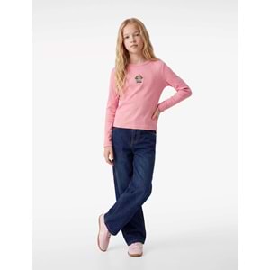 Bisiklet Yaka Uzun Kollu Tişört 7WKG10518AK - KOTON - PEMBE - 7-8