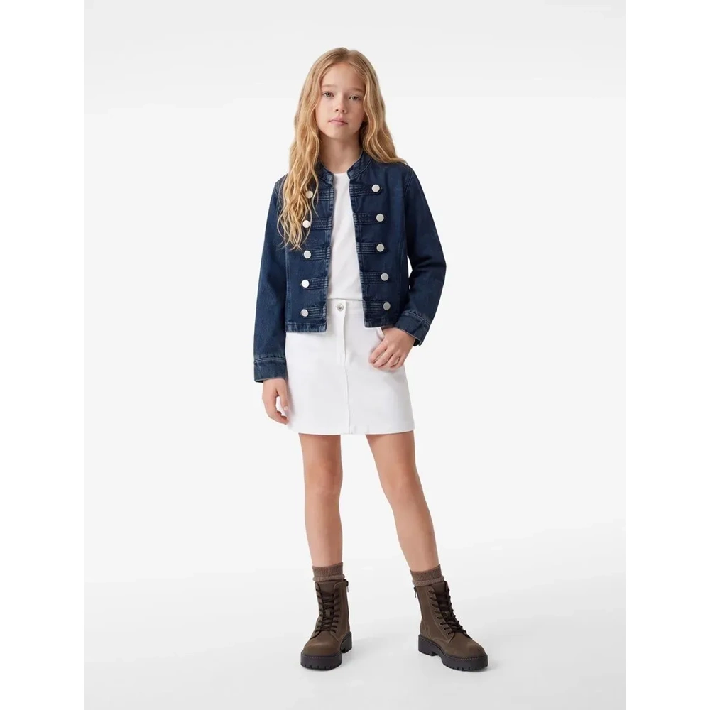 Dik Yaka Denim Gömlek Ceket 7WKG20008AD - KOTON - ORTA İNDİGO - 7-8