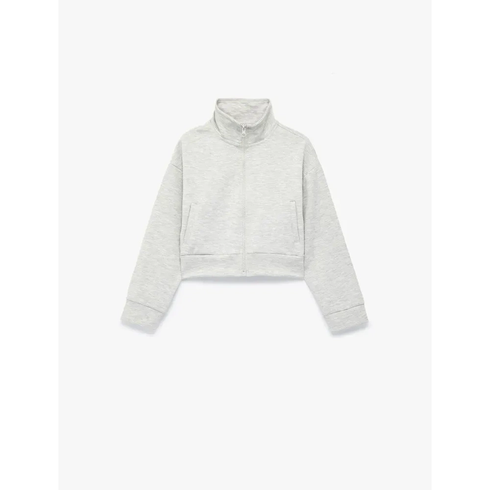 Dik Yaka Cepli Uzun Kollu Crop Okul Ceketi 7WKG30006AK - KOTON - GRİ MELANJ - 11-12
