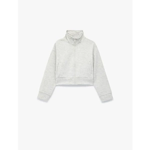 Dik Yaka Cepli Uzun Kollu Crop Okul Ceketi 7WKG30006AK - KOTON - GRİ MELANJ - 11-12
