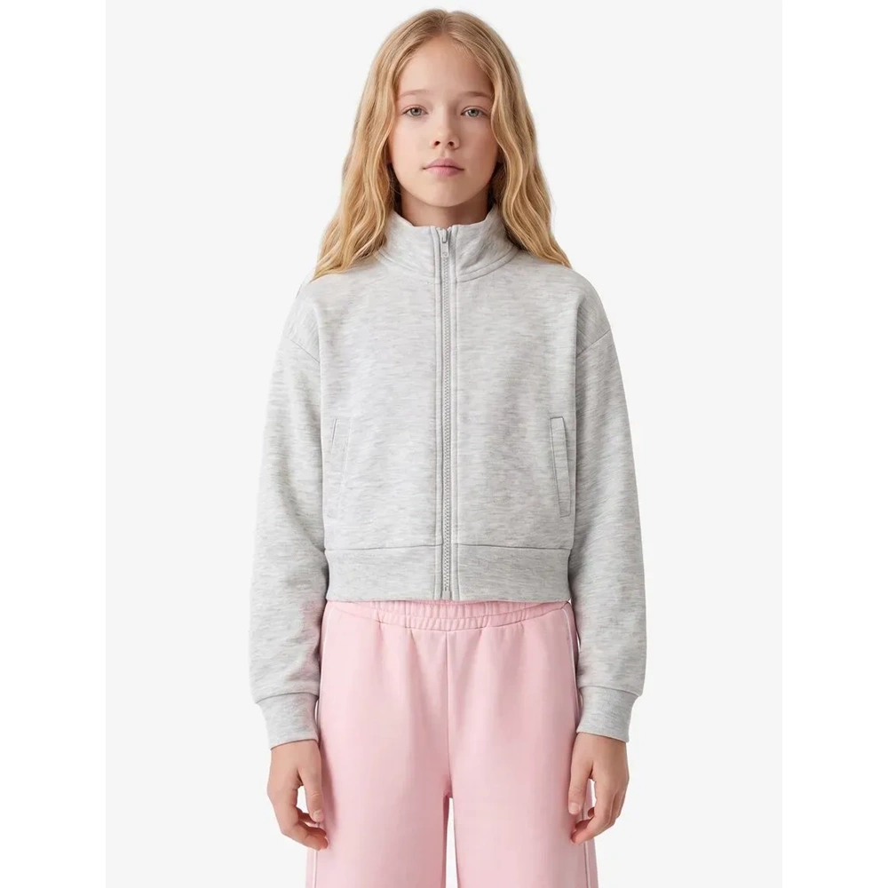 Dik Yaka Cepli Uzun Kollu Crop Okul Ceketi 7WKG30006AK - KOTON - GRİ MELANJ - 11-12