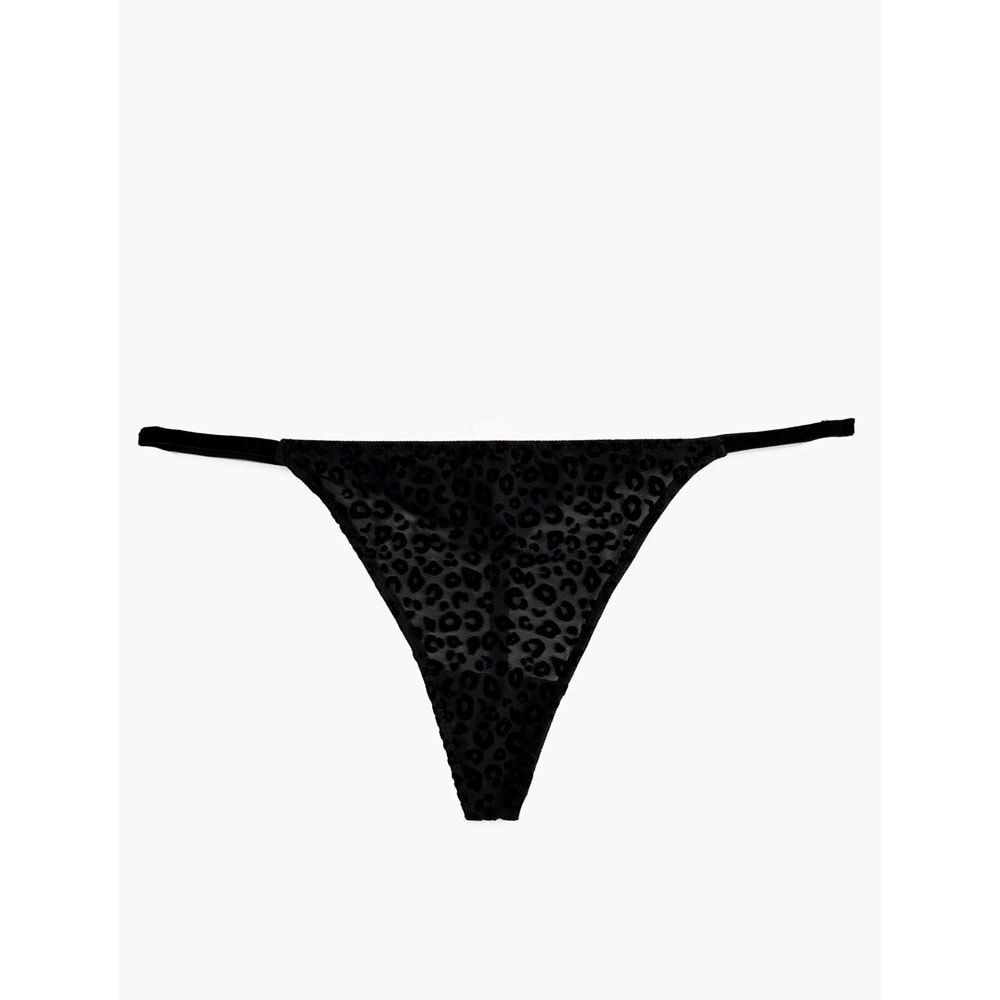 Leopar Desenli Tül String Külot 7WLK30049MK - KOTON - SİYAH - L
