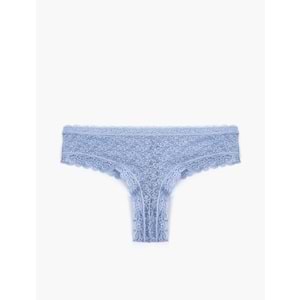 Rahat Kalıp Çiçekli Dantel Detaylı Brazilian Külot 7WLK30060MK - KOTON - MAVİ - M