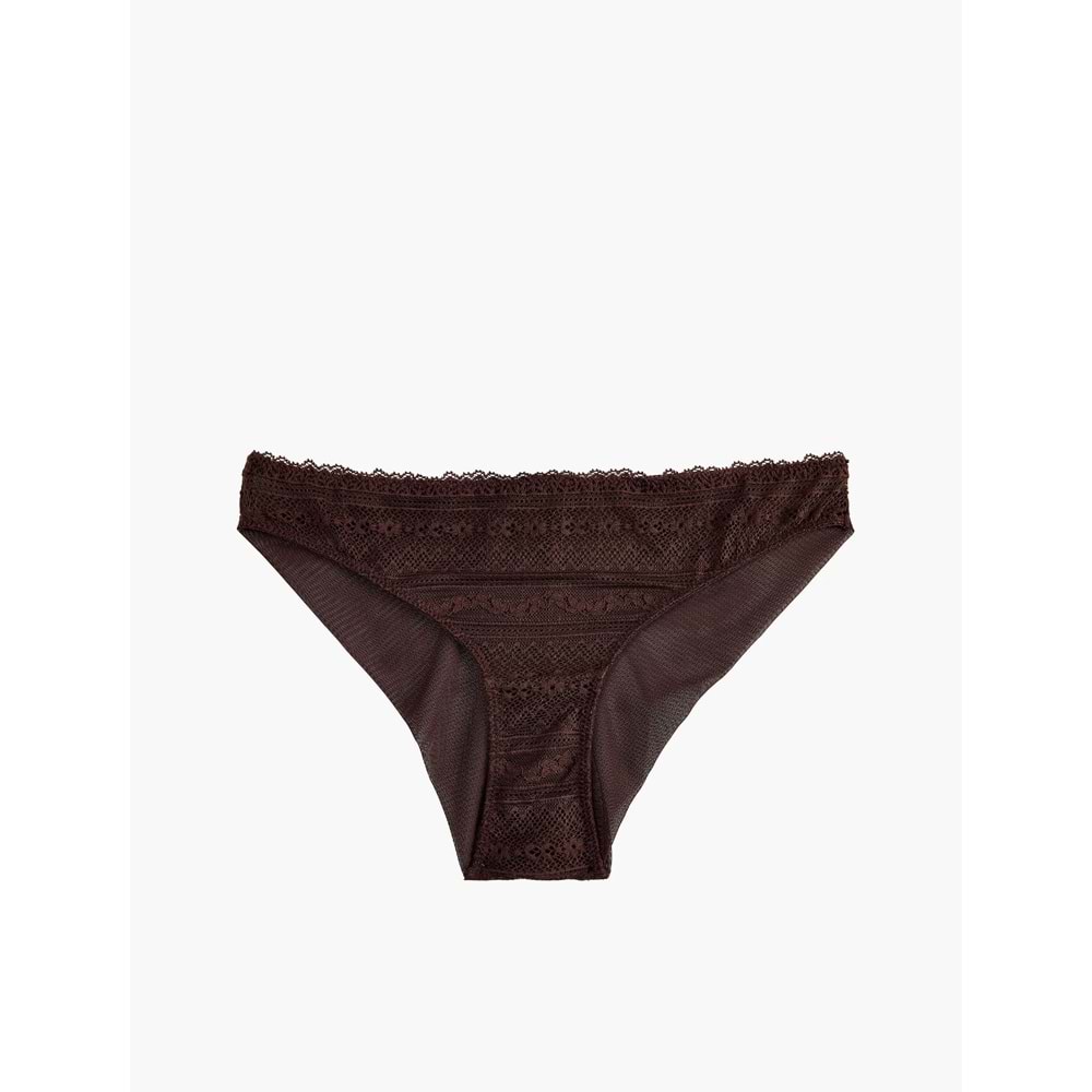 Normal Bel Rahat Kalıp Dantelli Brief Külot 7WLK30065MK - KOTON - KAHVERENGİ - M