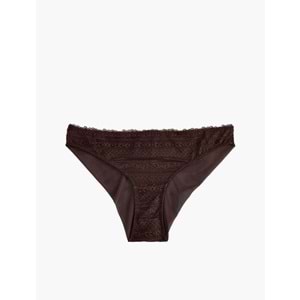 Normal Bel Rahat Kalıp Dantelli Brief Külot 7WLK30065MK - KOTON - KAHVERENGİ - M