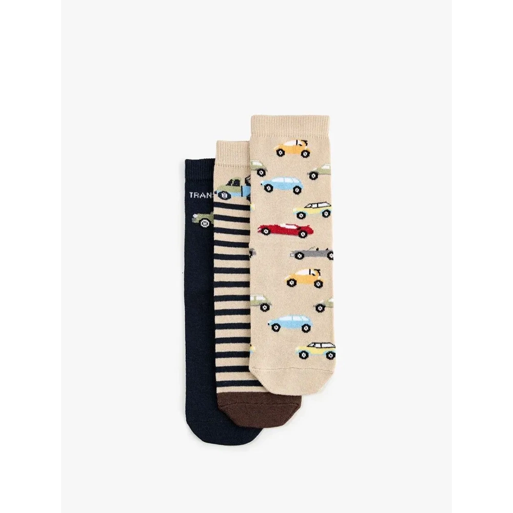 Erkek Çocuk Desenli Pamuklu 3’lü Çorap Seti 7WKB80018AA - KOTON - MULTİCOLOR - 5 YAŞ