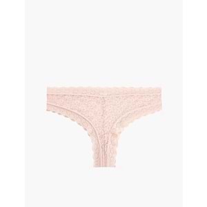 Rahat Kalıp Çiçekli Dantelli Brazilian Külot 7WLK30060MK - KOTON - PEMBE - S