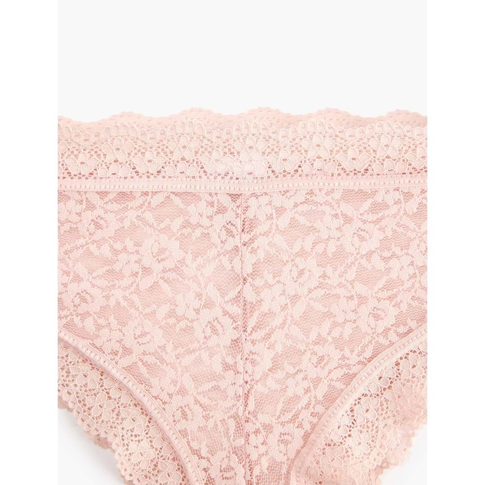 Rahat Kalıp Çiçekli Dantelli Brazilian Külot 7WLK30060MK - KOTON - PEMBE - S