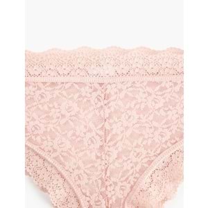 Rahat Kalıp Çiçekli Dantelli Brazilian Külot 7WLK30060MK - KOTON - PEMBE - S