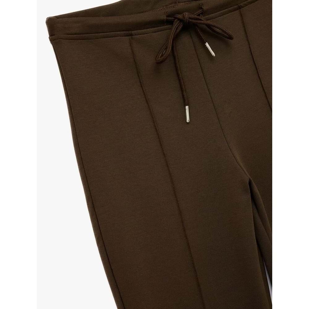 Kadın Giyim Pamuklu Beli Bağcıklı Nervürlü İspanyol Paça Eşofman Altı - KOTON - 6WAK30007EK - KAHVERENGİ - L