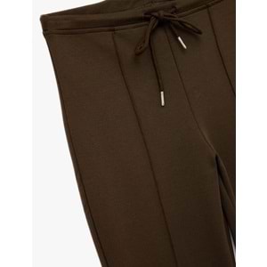 Kadın Giyim Pamuklu Beli Bağcıklı Nervürlü İspanyol Paça Eşofman Altı - KOTON - 6WAK30007EK - KAHVERENGİ - L