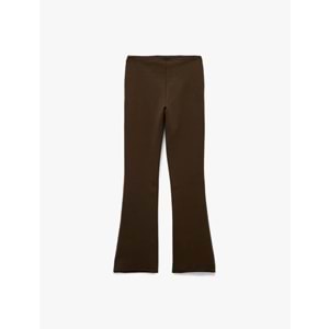 Kadın Giyim Pamuklu Beli Bağcıklı Nervürlü İspanyol Paça Eşofman Altı - KOTON - 6WAK30007EK - KAHVERENGİ - L