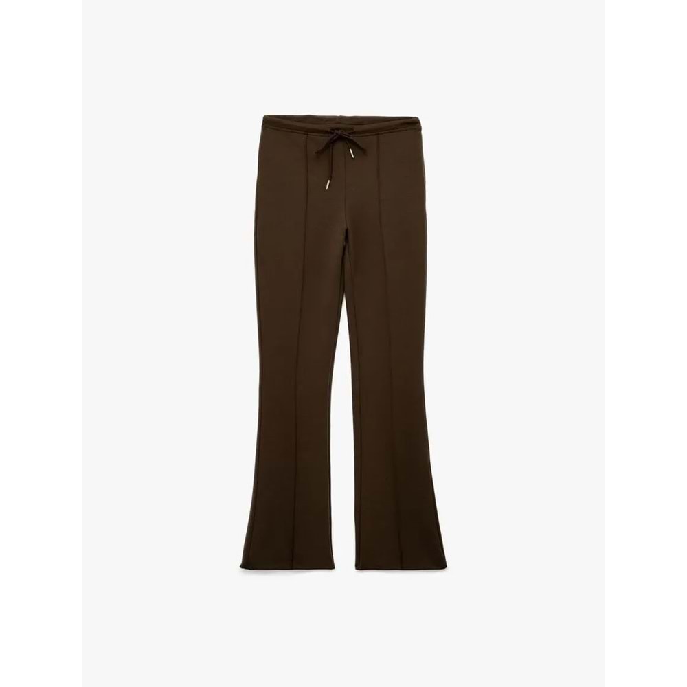 Kadın Giyim Pamuklu Beli Bağcıklı Nervürlü İspanyol Paça Eşofman Altı - KOTON - 6WAK30007EK - KAHVERENGİ - L