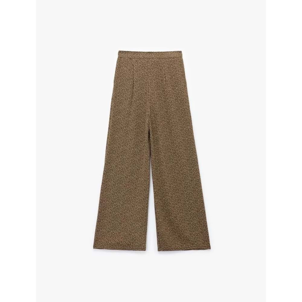 Kadın Giyim Cepli Pile Detaylı Desenli Geniş Paça Palazzo Pantolon - KOTON - 6WAK40004EK - KAHVERENGİ DESENLİ - L