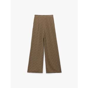Kadın Giyim Cepli Pile Detaylı Desenli Geniş Paça Palazzo Pantolon - KOTON - 6WAK40004EK - KAHVERENGİ DESENLİ - L