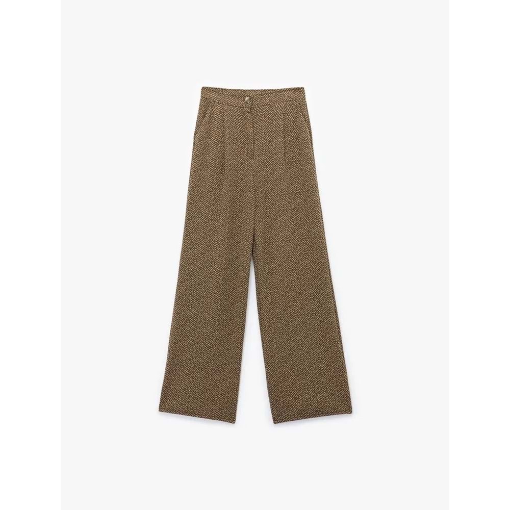 Kadın Giyim Cepli Pile Detaylı Desenli Geniş Paça Palazzo Pantolon - KOTON - 6WAK40004EK - KAHVERENGİ DESENLİ - L