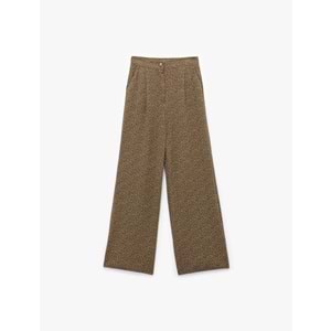 Kadın Giyim Cepli Pile Detaylı Desenli Geniş Paça Palazzo Pantolon - KOTON - 6WAK40004EK - KAHVERENGİ DESENLİ - L