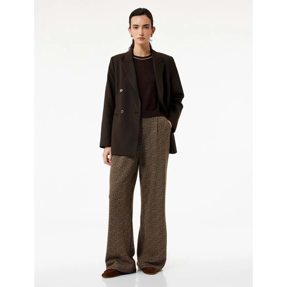 Kadın Giyim Cepli Pile Detaylı Desenli Geniş Paça Palazzo Pantolon - KOTON - 6WAK40004EK - KAHVERENGİ DESENLİ - M