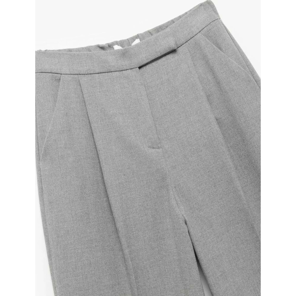 Kadın Giyim Cepli Pile Detaylı Yüksek Bel Geniş Paça Baggy Kumaş Pantolon - KOTON - 6WAK40033UW - GRİ - 34