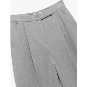 Kadın Giyim Cepli Pile Detaylı Yüksek Bel Geniş Paça Baggy Kumaş Pantolon - KOTON - 6WAK40033UW - GRİ - 34