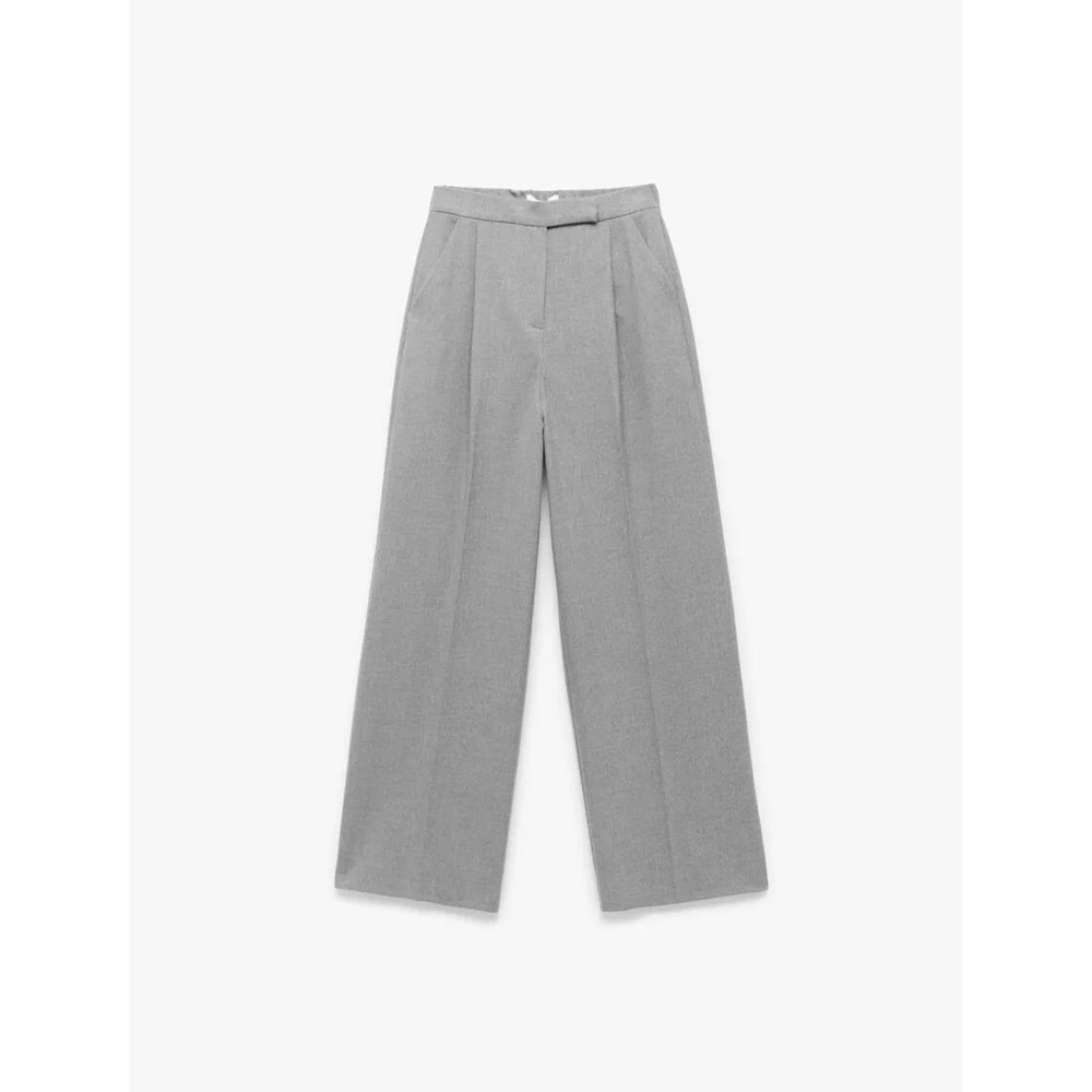 Kadın Giyim Cepli Pile Detaylı Yüksek Bel Geniş Paça Baggy Kumaş Pantolon - KOTON - 6WAK40033UW - GRİ - 34