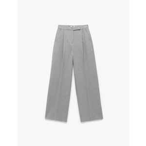 Kadın Giyim Cepli Pile Detaylı Yüksek Bel Geniş Paça Baggy Kumaş Pantolon - KOTON - 6WAK40033UW - GRİ - 34