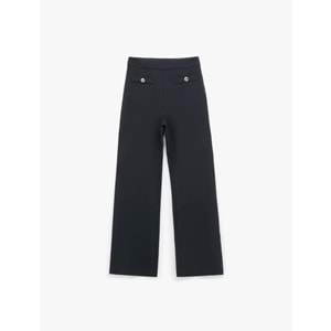 Kadın Giyim Yüksek Bel Düğmeli Cep Detaylı Geniş Paça Pantolon - KOTON - 6WAK40032UW - LACİVERT - 38