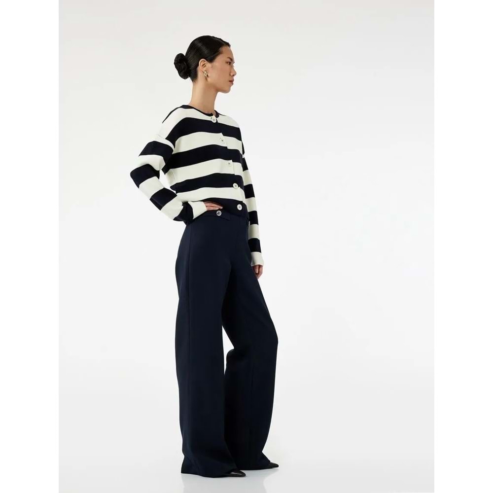 Kadın Giyim Yüksek Bel Düğmeli Cep Detaylı Geniş Paça Pantolon - KOTON - 6WAK40032UW - LACİVERT - 38