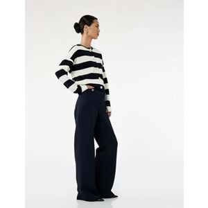 Kadın Giyim Yüksek Bel Düğmeli Cep Detaylı Geniş Paça Pantolon - KOTON - 6WAK40032UW - LACİVERT - 38