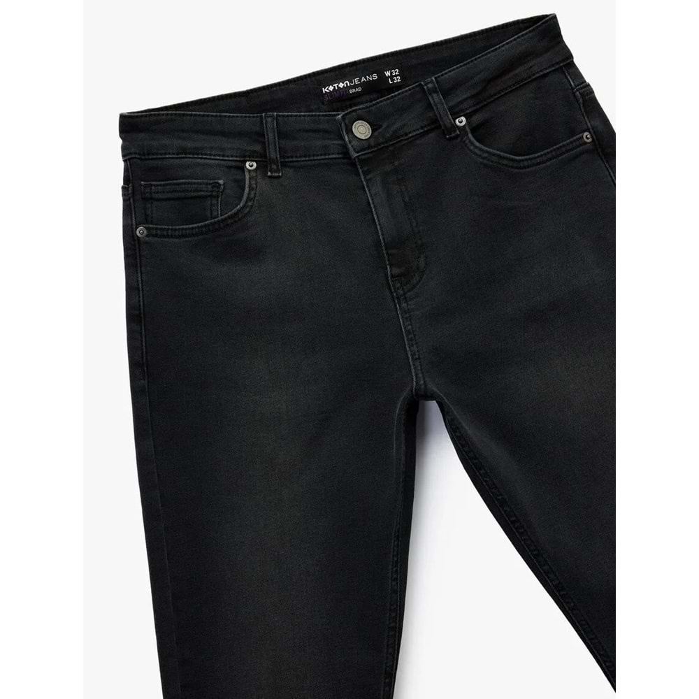 Erkek Giyim Slim Fit Düğmeli Cepli Jean Pantolon - Slim Fit Brad Jeans 6WAM40006ND