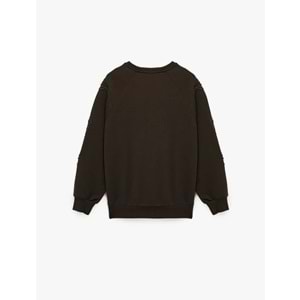 Kadın Giyim Uzun Kollu Bisiklet Yaka Çiçekli Boncuk Nakış Detaylı Oversize Sweatshirt - KOTON - 6WAK10027EK - KAHVERENGİ - S