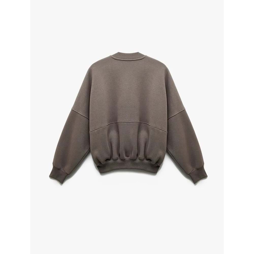 Kadın Giyim Üç İplik Şardonlu Uzun Kollu Fermuarlı Bomber Yaka Sweatshirt - KOTON - 6WAL10126IK - GRİ - M