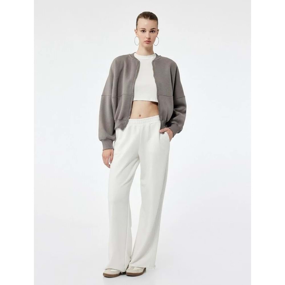 Kadın Giyim Üç İplik Şardonlu Uzun Kollu Fermuarlı Bomber Yaka Sweatshirt - KOTON - 6WAL10126IK - GRİ - S