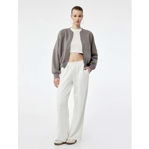 Kadın Giyim Üç İplik Şardonlu Uzun Kollu Fermuarlı Bomber Yaka Sweatshirt - KOTON - 6WAL10126IK - GRİ - S