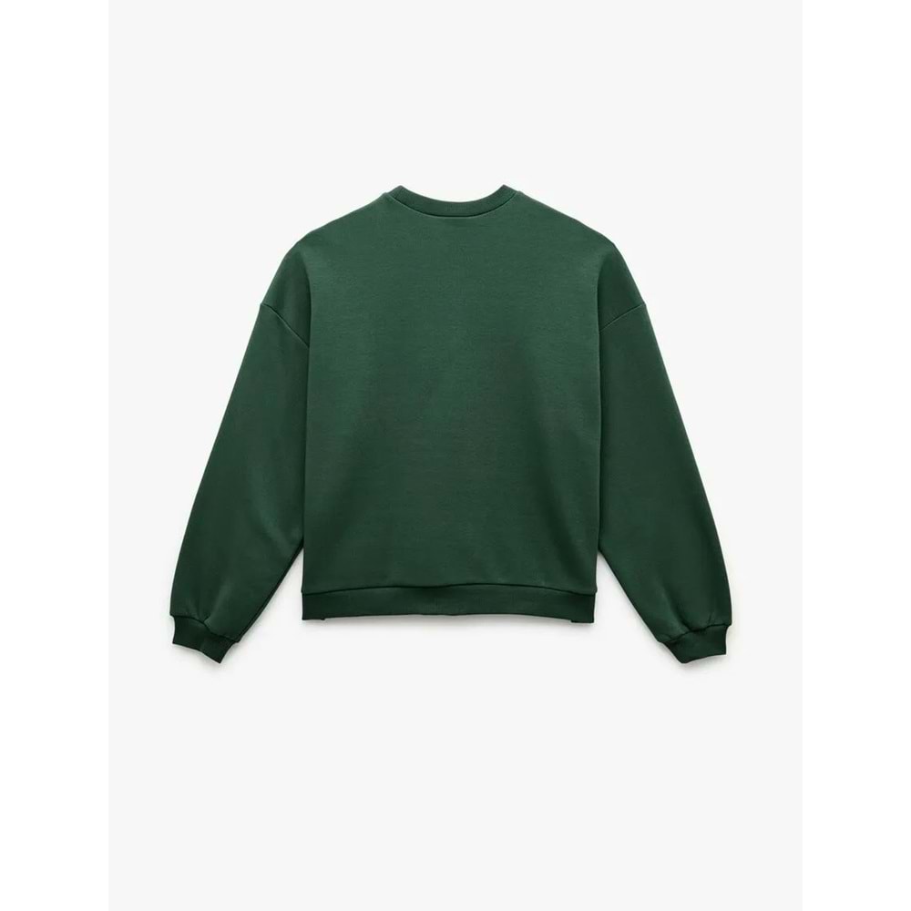 Kadın Giyim Şardonlu Baskılı Uzun Kollu Bisiklet Yaka Oversize Sweatshirt - KOTON - 6WAL10138IK - YEŞİL - M