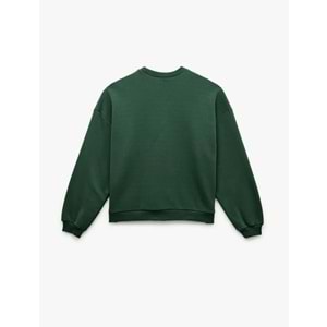 Kadın Giyim Şardonlu Baskılı Uzun Kollu Bisiklet Yaka Oversize Sweatshirt - KOTON - 6WAL10138IK - YEŞİL - M