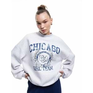 Kadın Giyim Baskılı Şardonlu Uzun Kollu Dik Yaka Sweatshirt - KOTON - 6WAL10155IK - KAR MELANJ - M