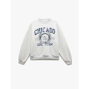 Kadın Giyim Baskılı Şardonlu Uzun Kollu Dik Yaka Sweatshirt - KOTON - 6WAL10155IK - KAR MELANJ - M