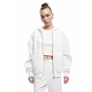 Kadın Giyim Şardonlu Kapşonlu Uzun Kollu Fermuarlı Sweatshirt - KOTON - 6WAL10200IK - EKRU - M