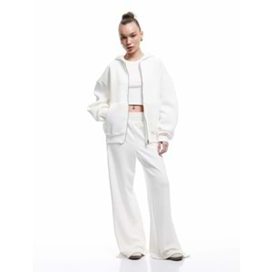 Kadın Giyim Şardonlu Kapşonlu Uzun Kollu Fermuarlı Sweatshirt - KOTON - 6WAL10200IK - EKRU - M