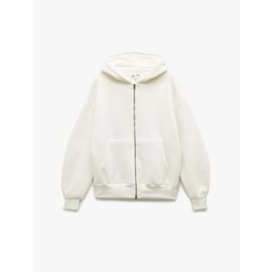 Kadın Giyim Şardonlu Kapşonlu Uzun Kollu Fermuarlı Sweatshirt - KOTON - 6WAL10200IK - EKRU - M