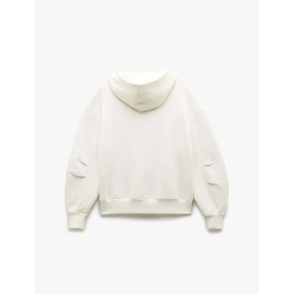 Kadın Giyim Şardonlu Kapşonlu Uzun Kollu Fermuarlı Sweatshirt - KOTON - 6WAL10200IK - EKRU - M