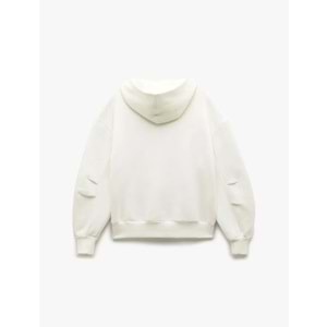 Kadın Giyim Şardonlu Kapşonlu Uzun Kollu Fermuarlı Sweatshirt - KOTON - 6WAL10200IK - EKRU - M