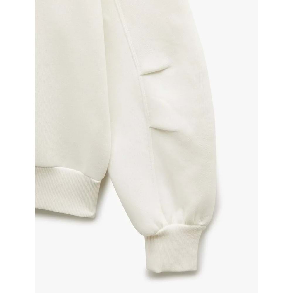 Kadın Giyim Şardonlu Kapşonlu Uzun Kollu Fermuarlı Sweatshirt - KOTON - 6WAL10200IK - EKRU - M