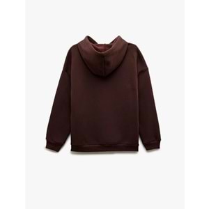 Kadın Giyim Üç İplik Şardonlu Kanguru Cepli Basic Kapüşonlu Sweatshirt - KOTON - 6WAL10224IK - KAHVERENGİ - S