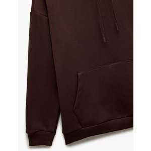 Kadın Giyim Üç İplik Şardonlu Kanguru Cepli Basic Kapüşonlu Sweatshirt - KOTON - 6WAL10224IK - KAHVERENGİ - S