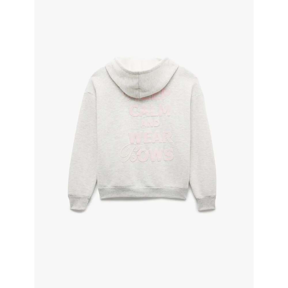 Kadın Giyim Şardonlu Kanguru Cepli Kapüşonlu Fiyonklu Arkası Baskılı Fermuarlı Oversize Sweatshirt - KOTON - 6WAL10228IK - KAR MELANJ - M-L