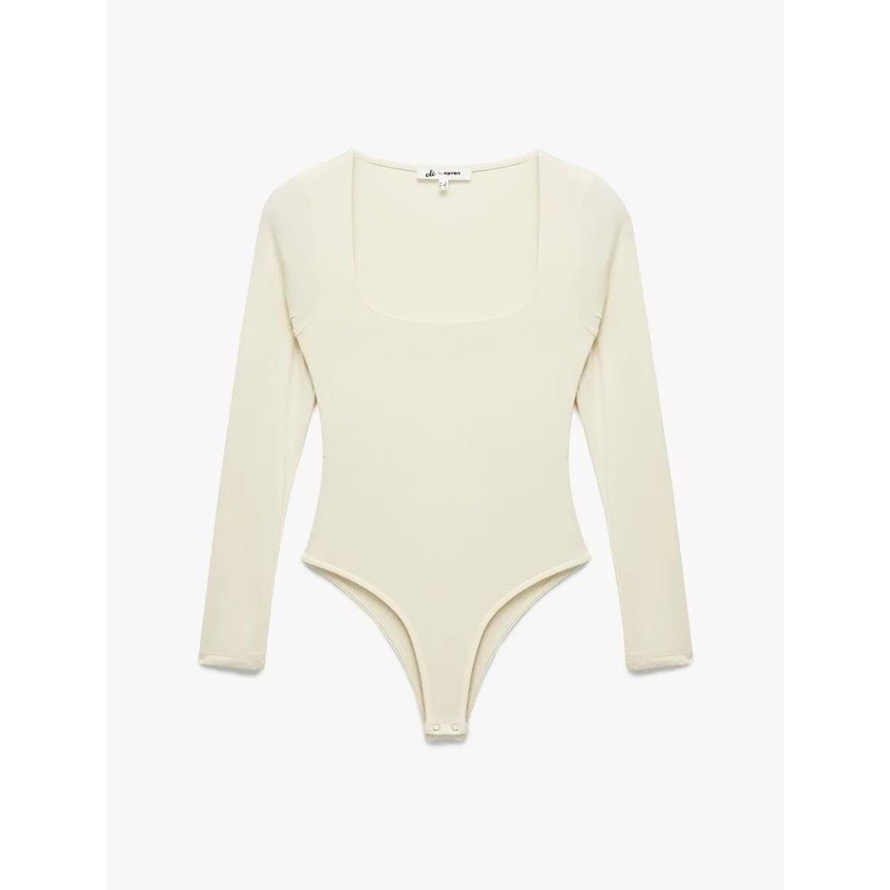 Kadın Giyim Kare Yaka Uzun Kollu Slim Fit Çıtçıtlı Body - KOTON - 6WAL10267IK - SARI - L